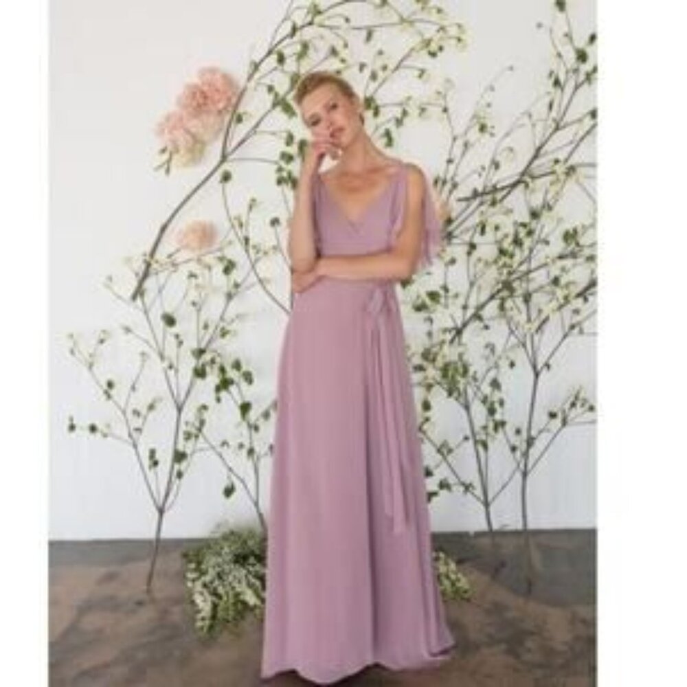 Joanna August Floor Length Wrap Dress with Flutter Sleeve - Dusty Rose - size L